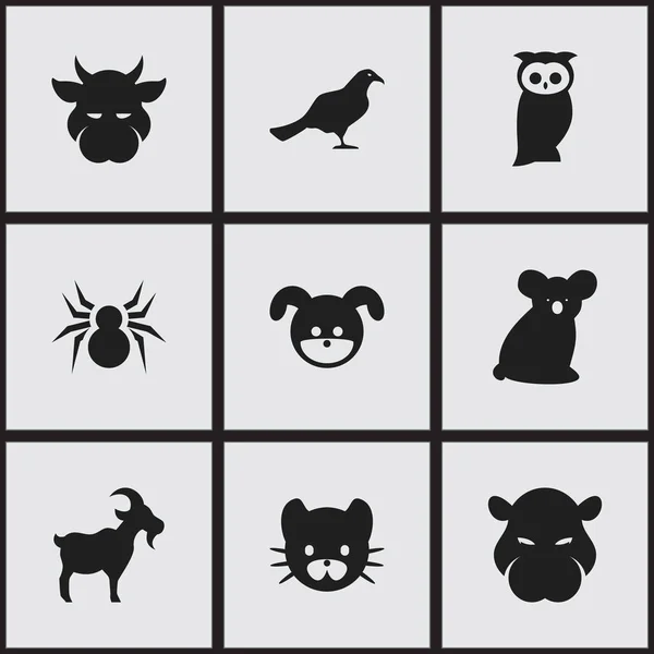 Ensemble de 9 icônes animales modifiables. Comprend des symboles tels que Hippopotame, bétail, chiot et plus. Peut être utilisé pour le Web, mobile, interface utilisateur et infographie . — Image vectorielle