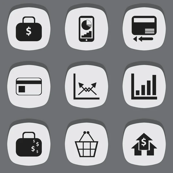 Set van 9 bewerkbare Analytics iconen. Bevat symbolen zoals Bank betaling, portemonnee, statistiek en meer handel. Kan worden gebruikt voor Web, Mobile, Ui en Infographic Design. — Stockvector