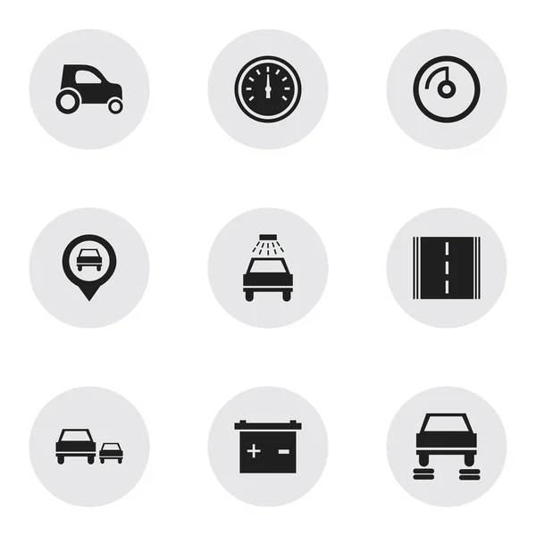 Ensemble de 9 icônes de transport modifiables. Comprend des symboles tels que la voiture Lave, voiture de véhicule, pointeur et plus. Peut être utilisé pour le Web, mobile, interface utilisateur et infographie . — Image vectorielle