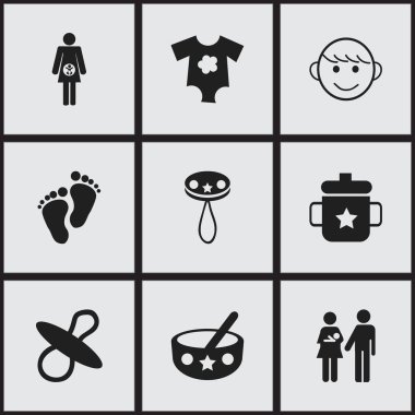 9 düzenlenebilir bebek simgeler kümesi. Goplet, emzikler, Rattle ve daha fazlası gibi simgeler içerir. Web, mobil, UI ve Infographic tasarımı için kullanılabilir.
