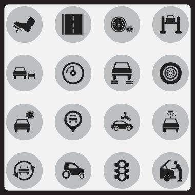 16 düzenlenebilir taşıma simgeler kümesi. Araba tamir, lastik, otomatik ve daha fazla ayarlama gibi simgeler içerir. Web, mobil, UI ve Infographic tasarımı için kullanılabilir.