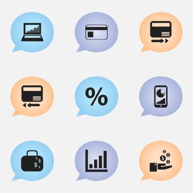 9 düzenlenebilir Hayatinizda simgeler kümesi. Yüzde, banka ödeme, kredi kartı ve daha fazlası gibi simgeler içerir. Web, mobil, UI ve Infographic tasarımı için kullanılabilir.