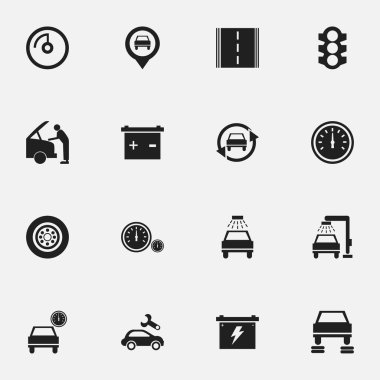 16 düzenlenebilir araç simgeler kümesi. Trafik ışığı, pil, ayarlama otomatik ve daha fazlası gibi simgeler içerir. Web, mobil, UI ve Infographic tasarımı için kullanılabilir.