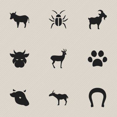 9 düzenlenebilir zooloji simgeler kümesi. Boğa, Hayvancılık, tılsım ve daha fazlası gibi simgeler içerir. Web, mobil, UI ve Infographic tasarımı için kullanılabilir.