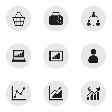 9 düzenlenebilir Analytics simgeler kümesi. Çubuk grafik, ilerleme, ticaret çanta ve daha fazlası gibi simgeler içerir. Web, mobil, UI ve Infographic tasarımı için kullanılabilir.