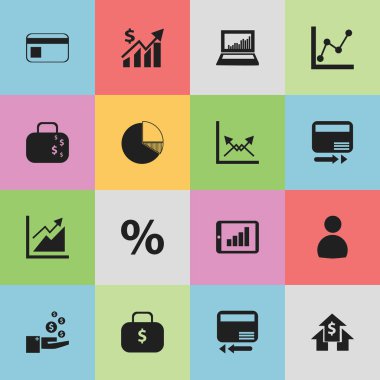 16 düzenlenebilir Analytics simgeler kümesi. Daire diyagram, kullanıcı, çubuk grafik ve daha fazlası gibi simgeler içerir. Web, mobil, UI ve Infographic tasarımı için kullanılabilir.