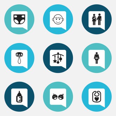 9 düzenlenebilir bebek simgeler kümesi. Sembolleri içerir çıngırak gibi süslüyor, soy ve daha fazlası. Web, mobil, UI ve Infographic tasarımı için kullanılabilir.
