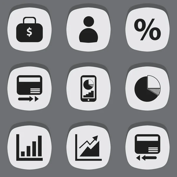 Set di 9 icone logiche modificabili. Include simboli come le statistiche del telefono, utente, Money Bag e altro ancora. Può essere utilizzato per la progettazione web, mobile, UI e infografica . — Vettoriale Stock