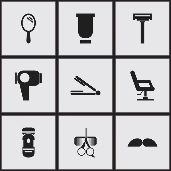 Set di 9 icone Coiffeur modificabili. Include simboli come Whiskers, rasatura, asciugacapelli e altro ancora. Può essere utilizzato per la progettazione web, mobile, UI e infografica . — Vettoriale Stock