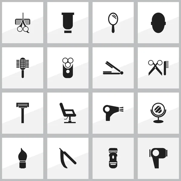 Set van 16 bewerkbare Kapper iconen. Bevat symbolen zoals Cutter toestellen, Reflector, Container en meer. Kan worden gebruikt voor Web, Mobile, Ui en Infographic Design. — Stockvector