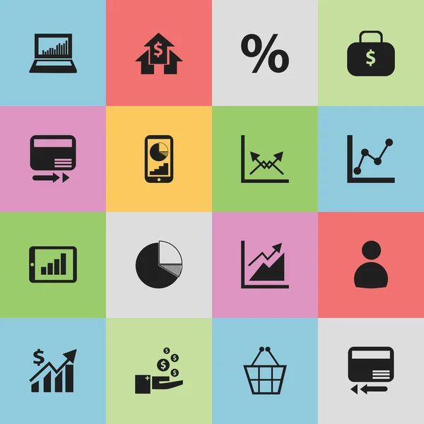 Set di 16 icone statistiche modificabili. Include simboli come le statistiche del telefono, profitto, pagare riscattare e altro ancora. Può essere utilizzato per la progettazione web, mobile, UI e infografica . — Vettoriale Stock