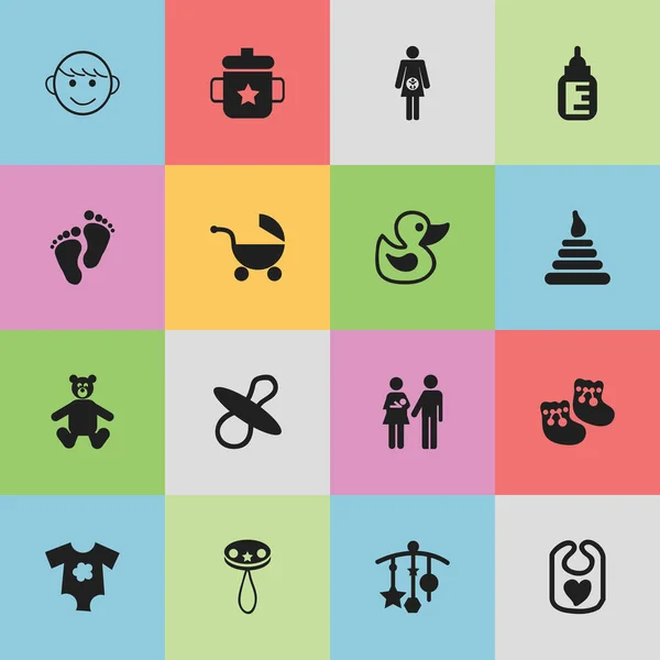 Conjunto de 16 iconos de bebé editables. Incluye símbolos como sonajero, zapatos para bebés, linaje y más. Puede ser utilizado para el diseño de la tela, móvil, interfaz de usuario e infografía . — Archivo Imágenes Vectoriales