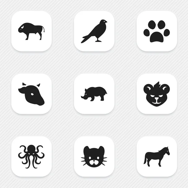 Set de 9 iconos de la naturaleza editables. Incluye símbolos como semental, rinoceronte, proa y más. Puede ser utilizado para el diseño de la tela, móvil, interfaz de usuario e infografía . — Vector de stock