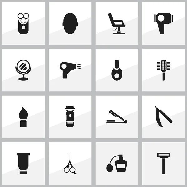 Conjunto de 16 ícones editáveis Coiffeur. Inclui símbolos como secador de cabelo, carregador, recipiente e muito mais. Pode ser usado para Web, Mobile, UI e design infográfico . —  Vetores de Stock