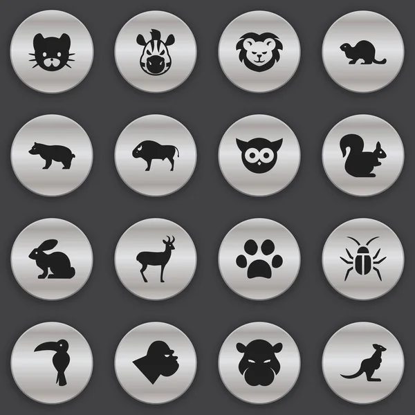Set Of 16 Editable Animal Icons. Includes Symbols Such As Bunny, Bison, Night Fowl And More. Can Be Used For Web, Mobile, UI And Infographic Design. — Stock Vector