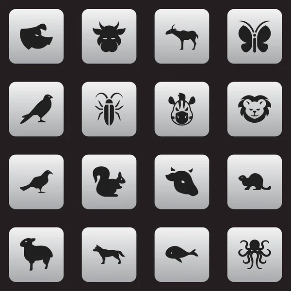 編集可能な動物の 16 のアイコンのセットです。雌牛、馬、触手などの記号が含まれています。ウェブ、モバイル、Ui とインフォ グラフィック デザインに使用することができます。. — ストックベクタ