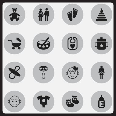 16 düzenlenebilir bebek simgeler kümesi. Kule, emzikler, Goplet ve daha fazlası gibi simgeler içerir. Web, mobil, UI ve Infographic tasarımı için kullanılabilir.