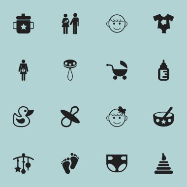 16 düzenlenebilir simgeler kümesi. Goplet, küçük elbiseler, hemşirelik şişe ve daha fazlası gibi simgeler içerir. Web, mobil, UI ve Infographic tasarımı için kullanılabilir.