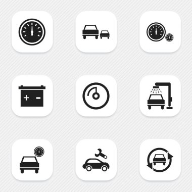 9 düzenlenebilir araç simgeler kümesi. Akümülatör, hız kontrolü, otomotiv saptamak ve daha fazlası gibi simgeler içerir. Web, mobil, UI ve Infographic tasarımı için kullanılabilir.