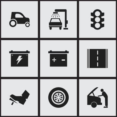 9 düzenlenebilir taşıma simgeler kümesi. Akümülatör, pil, pedalla ve daha fazlası gibi simgeler içerir. Web, mobil, UI ve Infographic tasarımı için kullanılabilir.