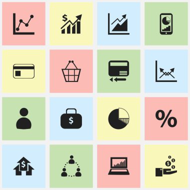 16 düzenlenebilir Analytics simgeler kümesi. Kar, gelir, daire diyagram ve daha fazlası gibi simgeler içerir. Web, mobil, UI ve Infographic tasarımı için kullanılabilir.