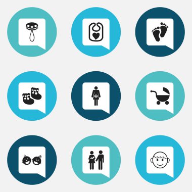 9 düzenlenebilir simgeler kümesi. Bebek, gebelik ve daha fazlası için Rattle, Ayakkabı gibi simgeler içerir. Web, mobil, UI ve Infographic tasarımı için kullanılabilir.