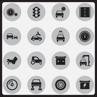 16 düzenlenebilir Rating simgeler kümesi. Hız ekran, araç otomobil, otomotiv ve daha fazla gibi simgeler içerir. Web, mobil, UI ve Infographic tasarımı için kullanılabilir.