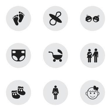 9 düzenlenebilir simgeler kümesi. Çocuk, Footmark, gebelik ve daha fazlası gibi simgeler içerir. Web, mobil, UI ve Infographic tasarımı için kullanılabilir.