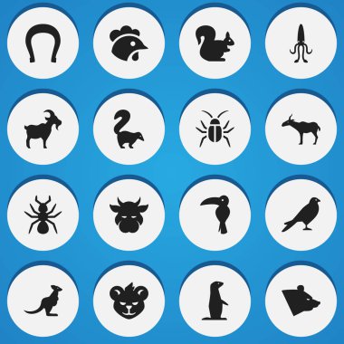 16 düzenlenebilir hayvan simgeler kümesi. Kaplan, kanguru, Kine ve daha fazlası gibi simgeler içerir. Web, mobil, UI ve Infographic tasarımı için kullanılabilir.