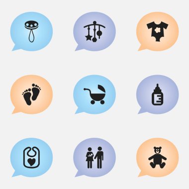 9 düzenlenebilir bebek simgeler kümesi. Footmark, soy, hemşirelik şişe ve daha fazlası gibi simgeler içerir. Web, mobil, UI ve Infographic tasarımı için kullanılabilir.