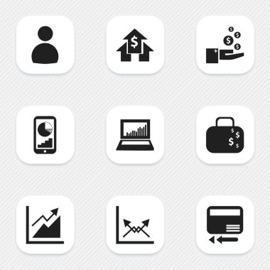 9 düzenlenebilir Analytics simgeler kümesi. Kredi kartı, banka House, ilerleme ve daha fazla gibi simgeler içerir. Web, mobil, UI ve Infographic tasarımı için kullanılabilir.