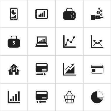 16 düzenlenebilir Analytics simgeler kümesi. Kar, para çanta, ödeme kurtarmak gibi sembolleri içerir ve daha fazlası. Web, mobil, UI ve Infographic tasarımı için kullanılabilir.