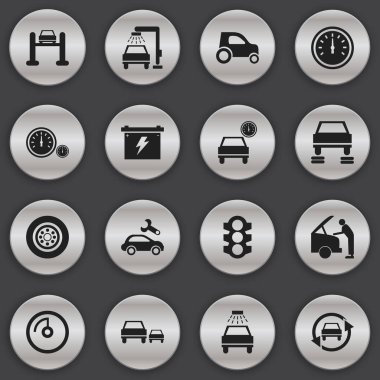 16 düzenlenebilir araba simgeler kümesi. Hız kontrolü, lastik, araç yıkama ve daha fazlası gibi simgeler içerir. Web, mobil, UI ve Infographic tasarımı için kullanılabilir.