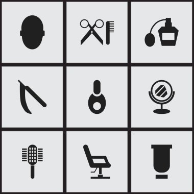 9 düzenlenebilir kuaförlük simgeler kümesi. Şarj cihazı, beyin, konteyner ve daha fazla gibi simgeler içerir. Web, mobil, UI ve Infographic tasarımı için kullanılabilir.