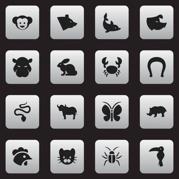 Conjunto de 16 iconos editables del zoológico. Incluye símbolos como polilla, buey, rinoceronte y más. Puede ser utilizado para el diseño de la tela, móvil, interfaz de usuario e infografía . — Archivo Imágenes Vectoriales