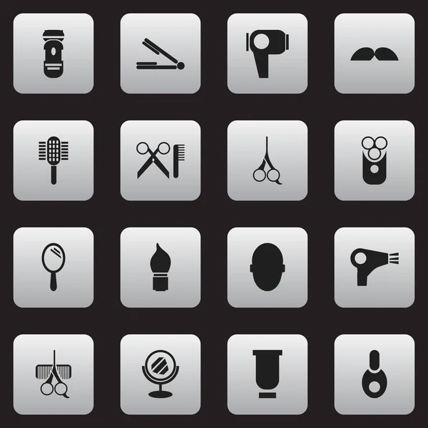 Set van 16 bewerkbare Kapper iconen. Bevat symbolen zoals snorharen, lader, exsiccator en meer. Kan worden gebruikt voor Web, Mobile, Ui en Infographic Design. — Stockvector