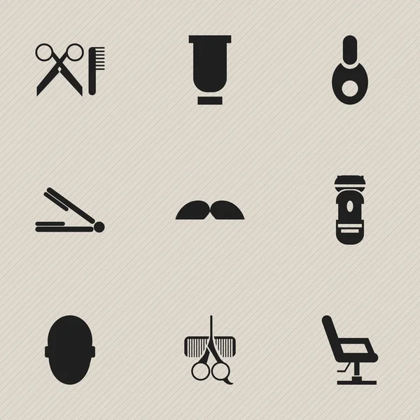 Set Of 9 Editable Barbershop Icons. Includes Symbols Such As Whiskers, Barber Tools, Shaving And More. Can Be Used For Web, Mobile, UI And Infographic Design. — Stock Vector
