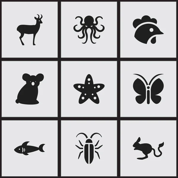 Satz von 9 editierbaren Natur-Symbolen. enthält Symbole wie Rentiere, Motten, Käfer und mehr. kann für Web-, Mobil-, UI- und Infografik-Design verwendet werden. — Stockvektor