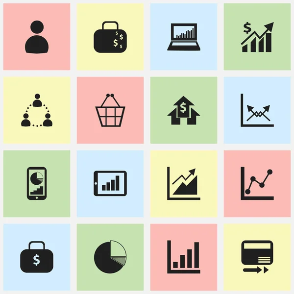 Set of 16 Editable Analytics Icons (dalam bahasa Inggris). Termasuk Symbols Such As Schema, Revenue, Bar Chart And More. Dapat Digunakan Untuk Web, Mobile, UI Dan Desain Infografis . - Stok Vektor