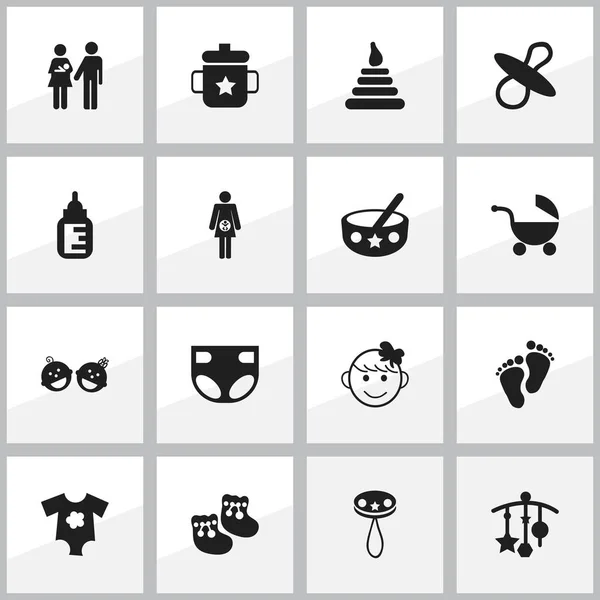 Satz von 16 editierbaren Säuglingssymbolen. beinhaltet Symbole wie Stillflasche, fröhliches Kind, Kinderwagen und vieles mehr. kann für Web-, Mobil-, UI- und Infografik-Design verwendet werden. — Stockvektor