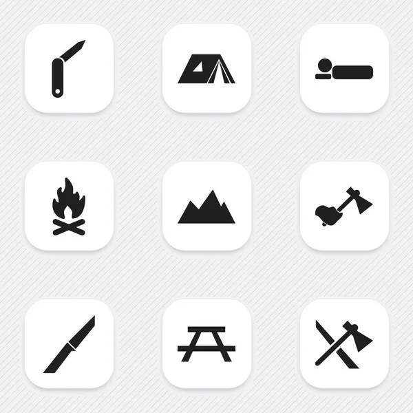 Набір з 9 для редагування поїздки іконок. Включає в себе символи, такі як Ax, ніж, Tomahawk і багато іншого. Може використовуватися для веб, мобільні, призначеного для користувача інтерфейсу і інфографіки дизайн. — стоковий вектор