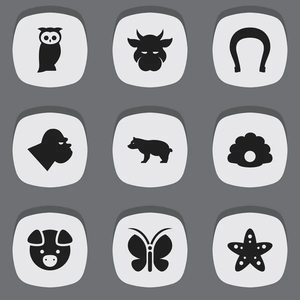 Set de 9 iconos de la naturaleza editables. Incluye símbolos como Kine, Moth, Hog y más. Puede ser utilizado para el diseño de la tela, móvil, interfaz de usuario e infografía . — Archivo Imágenes Vectoriales