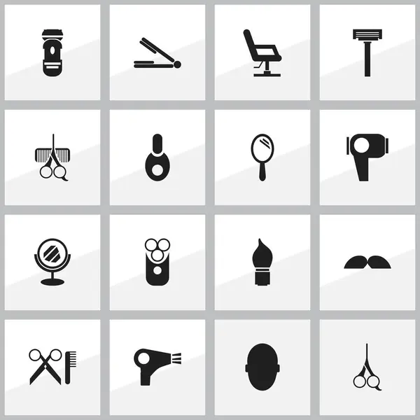 Conjunto de 16 Ícones de Barbearia Editáveis. Inclui símbolos como ferramentas de barbeiro, Peeper, Whiskers e muito mais. Pode ser usado para Web, Mobile, UI e design infográfico . — Vetor de Stock