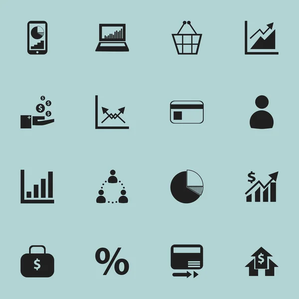 Set med 16 redigerbara statistik ikoner. Innehåller symboler såsom användare, betala lösa, statistik med mera. Kan användas för webb-, mobil-, Ui- och Infographic Design. — Stock vektor