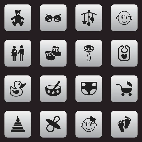 Set van 16 bewerkbare iconen. Bevat symbolen zoals vrolijk kind, tweeling baby's, versieren en nog veel meer. Kan worden gebruikt voor Web, Mobile, Ui en Infographic Design. — Stockvector