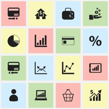 16 düzenlenebilir Hayatinizda simgeler kümesi. Daire diyagram, House, nakit evrak çantası ve diğer bankacılık gibi simgeler içerir. Web, mobil, UI ve Infographic tasarımı için kullanılabilir.