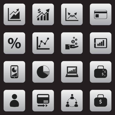 16 düzenlenebilir mantıksal simgeler kümesi. Ödeme kurtarmak kar, telefon istatistikler ve daha fazlası gibi simgeleri içerir. Web, mobil, UI ve Infographic tasarımı için kullanılabilir.