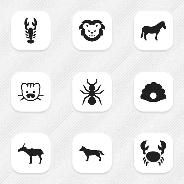Set de 9 iconos de la naturaleza editables. Incluye símbolos como perro, bestia, semental y más. Puede ser utilizado para el diseño de la tela, móvil, interfaz de usuario e infografía . — Archivo Imágenes Vectoriales