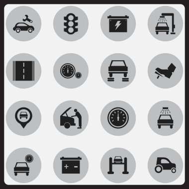 16 düzenlenebilir araç simgeler kümesi. Otomotiv düzeltme, pedalla, otoyol ve daha fazlası gibi simgeler içerir. Web, mobil, UI ve Infographic tasarımı için kullanılabilir.