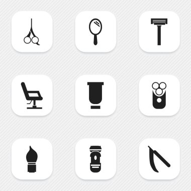 9 düzenlenebilir Kuaför simgeler kümesi. Reflektör, kesme aracı, Blade ve daha fazlası gibi simgeler içerir. Web, mobil, UI ve Infographic tasarımı için kullanılabilir.